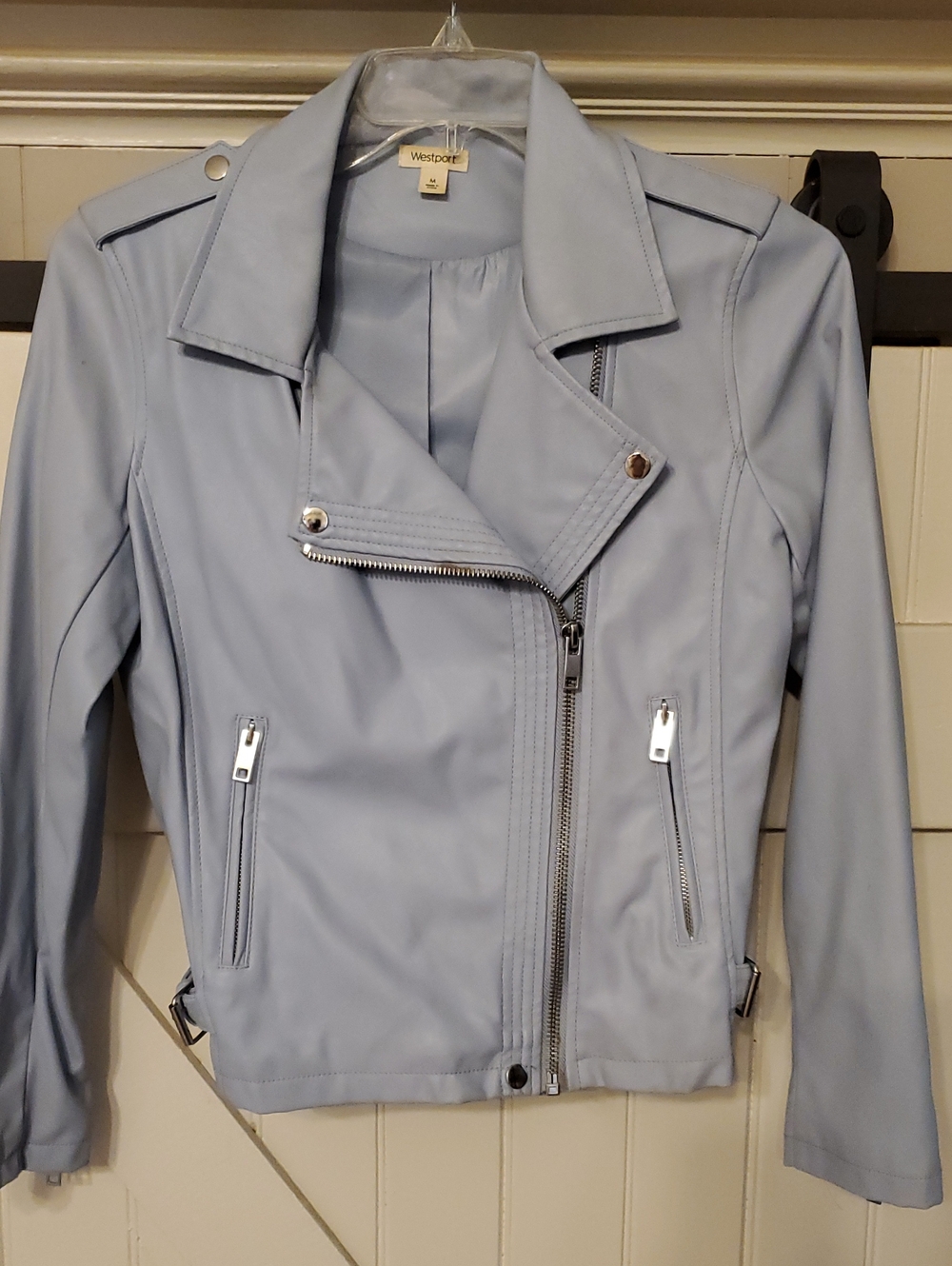 Westport Pale Blue Faux Leather Moto Jacket